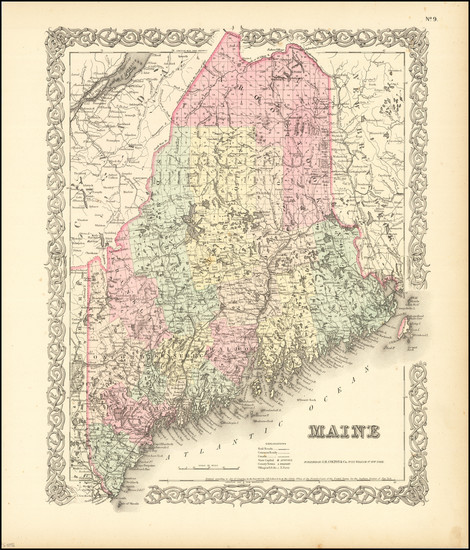 71-Maine Map By Joseph Hutchins Colton