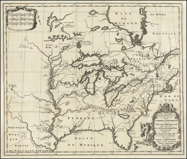 58-United States, Texas, Midwest and North America Map By Louis de Hennepin