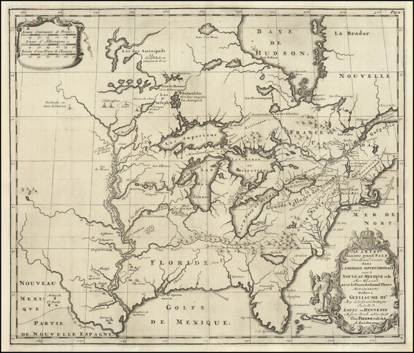 87-United States, Texas, Midwest and North America Map By Louis de Hennepin