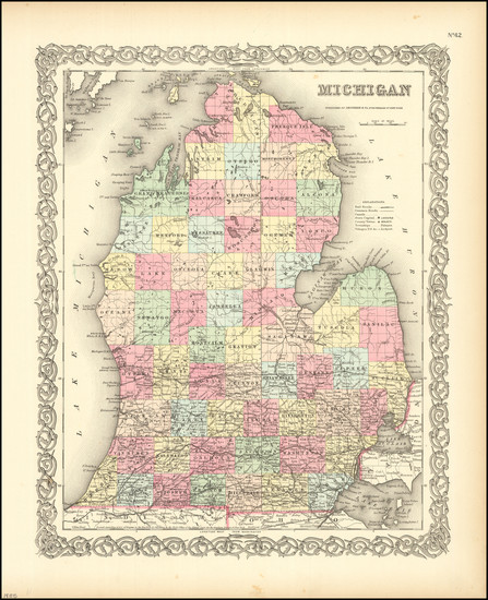 41-Michigan Map By Joseph Hutchins Colton