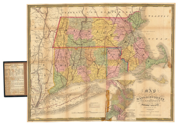 67-Connecticut, Massachusetts, Rhode Island and Boston Map By Samuel Augustus Mitchell