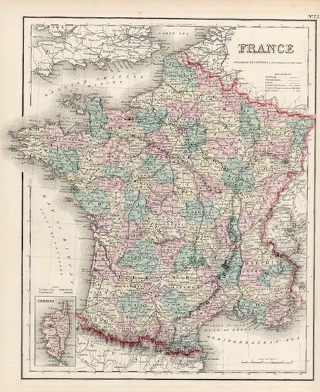 8-Europe and France Map By Joseph Hutchins Colton