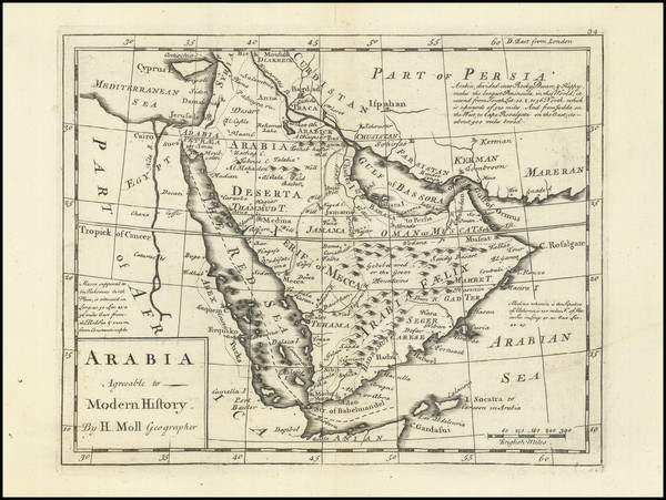 40-Middle East and Arabian Peninsula Map By Herman Moll