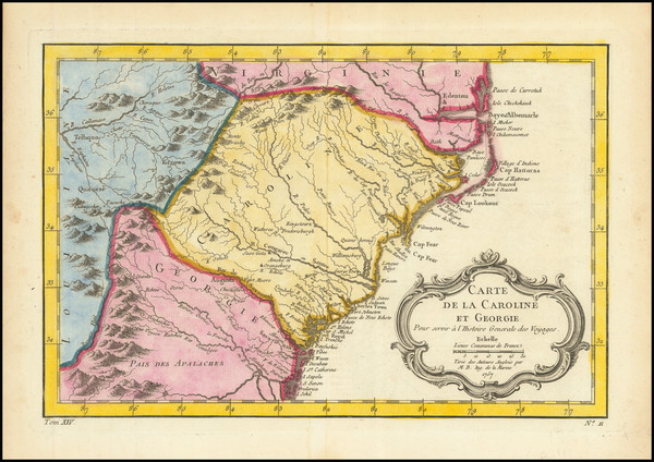 62-Southeast, Georgia, North Carolina and South Carolina Map By Jacques Nicolas Bellin