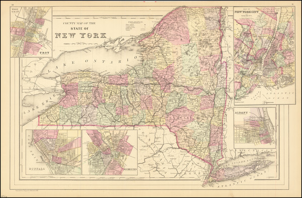 60-New York City and New York State Map By Samuel Augustus Mitchell Jr.