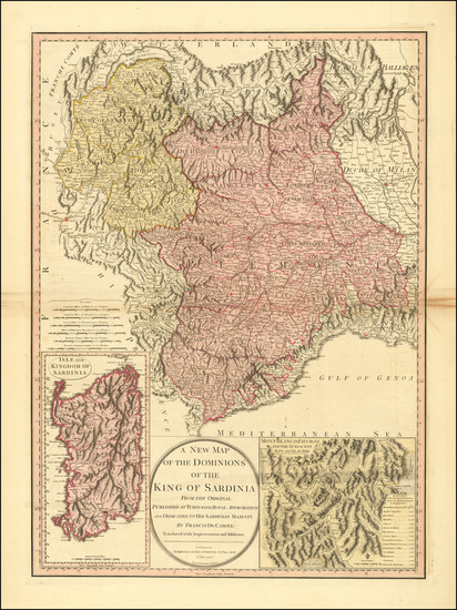 54-Switzerland, Northern Italy and Sardinia Map By Laurie & Whittle