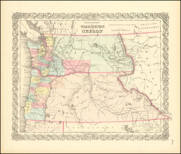 68-Idaho, Montana, Wyoming, Oregon and Washington Map By Joseph Hutchins Colton