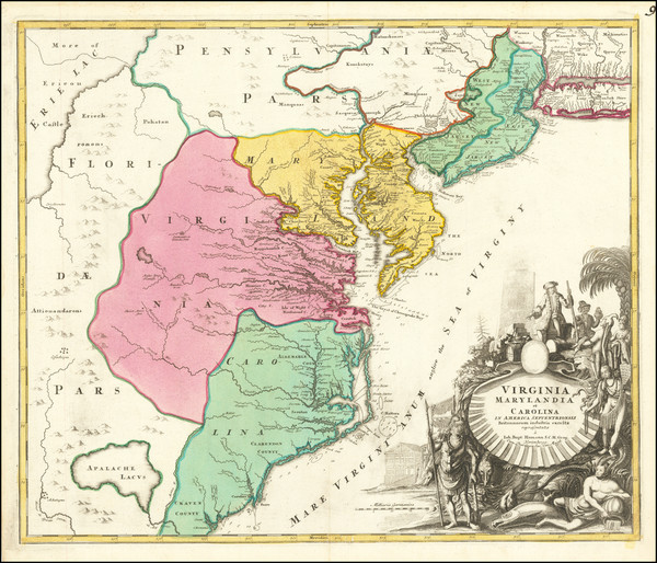 77-Maryland, Delaware and Virginia Map By Johann Baptist Homann