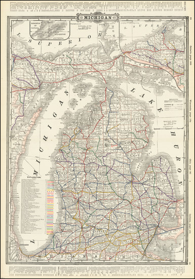 22-Michigan Map By George F. Cram