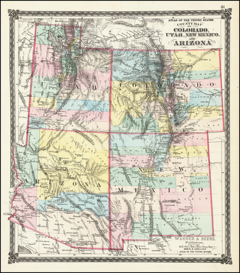 44-Southwest, Arizona, Colorado, Utah, New Mexico, Rocky Mountains, Colorado and Utah Map By H.H. 
