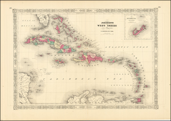 92-Caribbean and Bermuda Map By Alvin Jewett Johnson