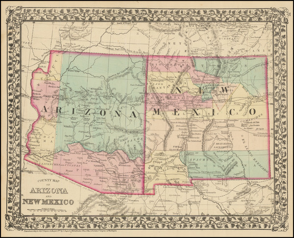 16-Arizona and New Mexico Map By Samuel Augustus Mitchell Jr.