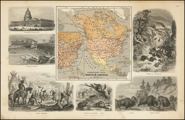 72-North America Map By Friedrich Arnold Brockhaus