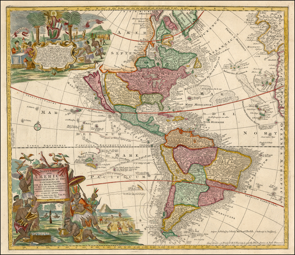 66-World, Western Hemisphere, South America and America Map By Matthaus Seutter