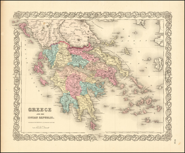 61-Greece Map By Joseph Hutchins Colton