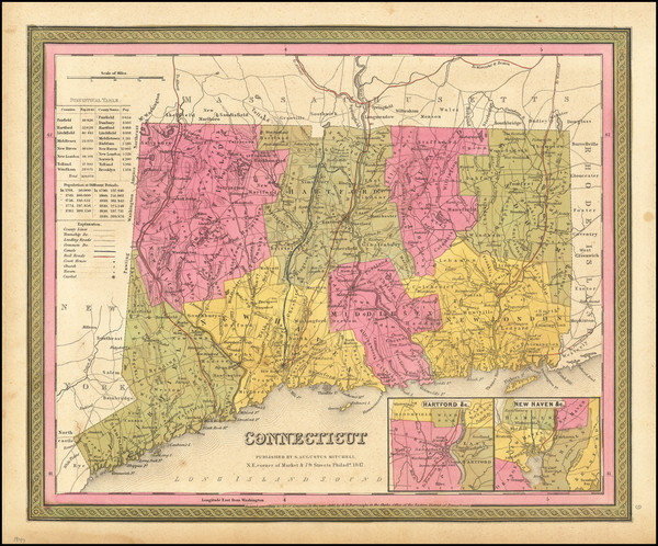 87-Connecticut Map By Samuel Augustus Mitchell