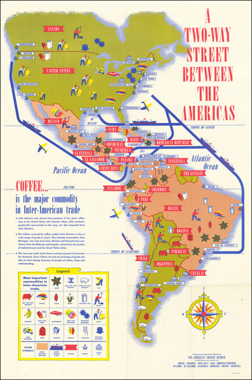 44-North America, Central America, South America and Pictorial Maps Map By Pan American Coffee Bur