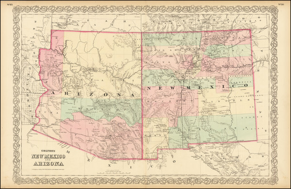 90-Arizona and New Mexico Map By G.W.  & C.B. Colton