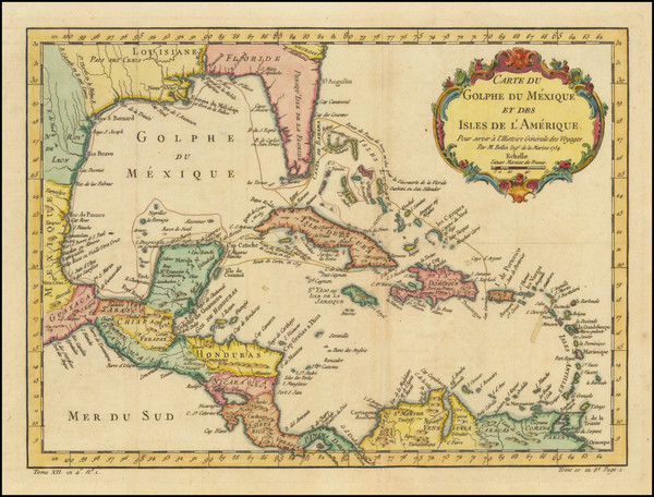 62-Florida, Southeast, Caribbean and Central America Map By Jacques Nicolas Bellin