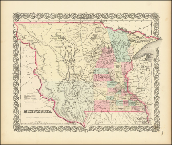 22-Minnesota, Plains, North Dakota and South Dakota Map By Joseph Hutchins Colton