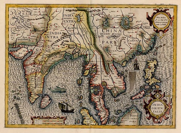 17-Asia, China, India, Southeast Asia and Philippines Map By Jodocus Hondius