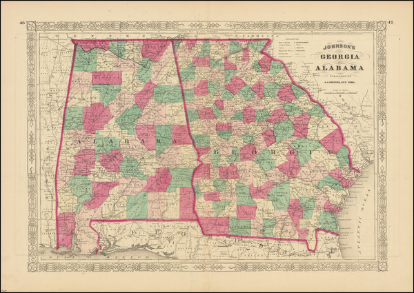 39-Alabama and Georgia Map By Benjamin P Ward  &  Alvin Jewett Johnson