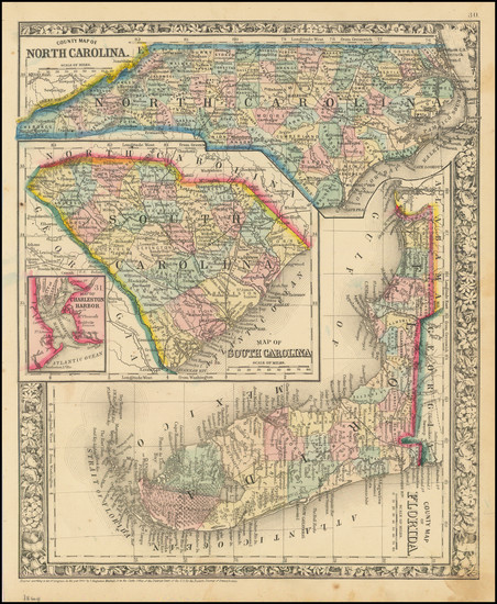 70-Florida, North Carolina and South Carolina Map By Samuel Augustus Mitchell Jr.