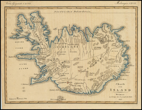 80-Iceland Map By Weimar Geographische Institut