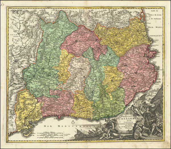 38-Catalonia Map By Johann Baptist Homann