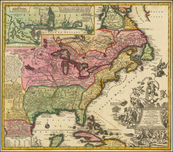 50-South, Southeast, Texas, Midwest and North America Map By Matthaus Seutter