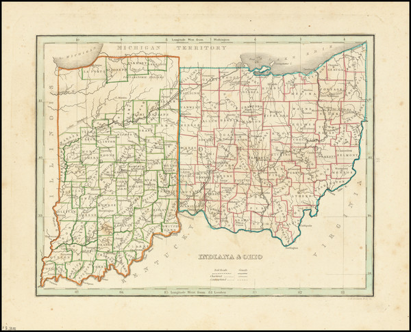 97-Indiana and Ohio Map By Thomas Gamaliel Bradford
