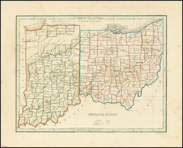 18-Indiana and Ohio Map By Thomas Gamaliel Bradford