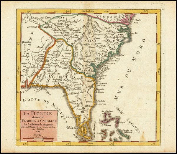 45-Florida, South, Southeast and Georgia Map By Gilles Robert de Vaugondy