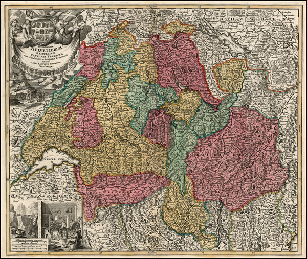 42-Switzerland Map By Johann Baptist Homann