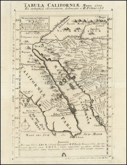 93-Southwest, Arizona, Mexico, Baja California and California Map By Fr. Eusebio Kino