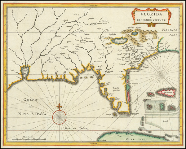 36-Florida, South, Southeast and Texas Map By Joannes De Laet