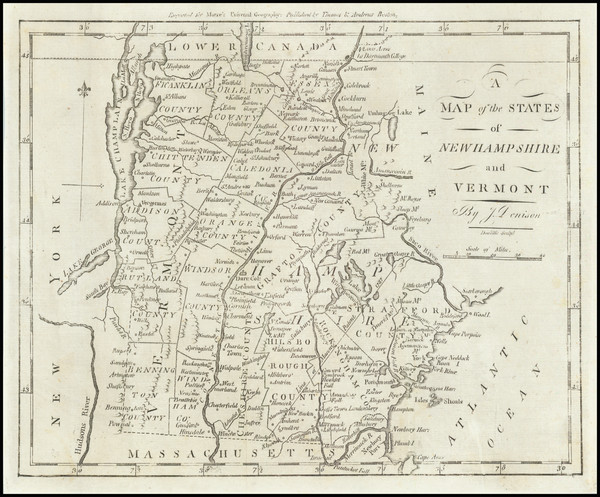 84-New Hampshire and Vermont Map By Jedidiah Morse