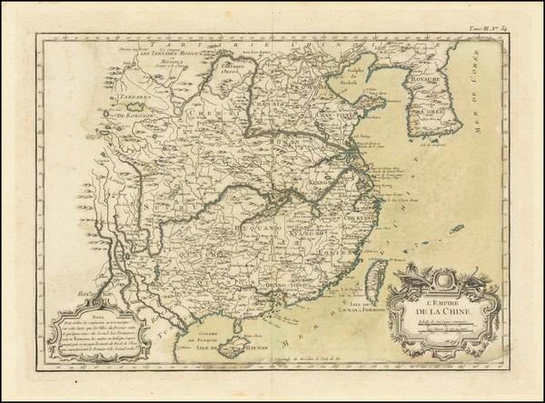 71-China and Korea Map By Jacques Nicolas Bellin