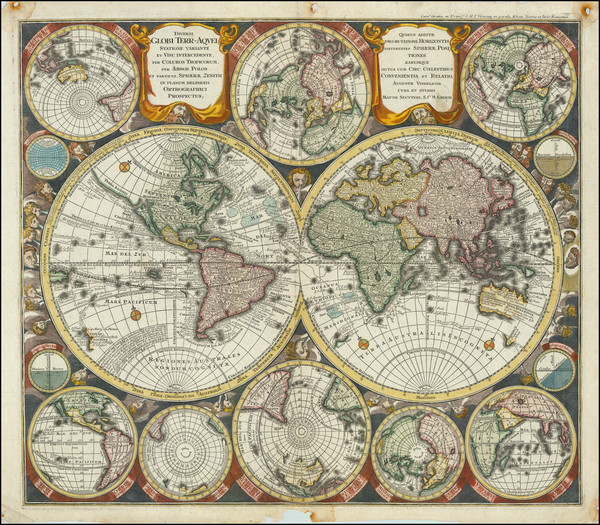 50-World and California as an Island Map By Matthaus Seutter