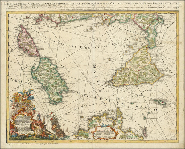 0-Corsica, Sardinia and Sicily Map By Homann Heirs