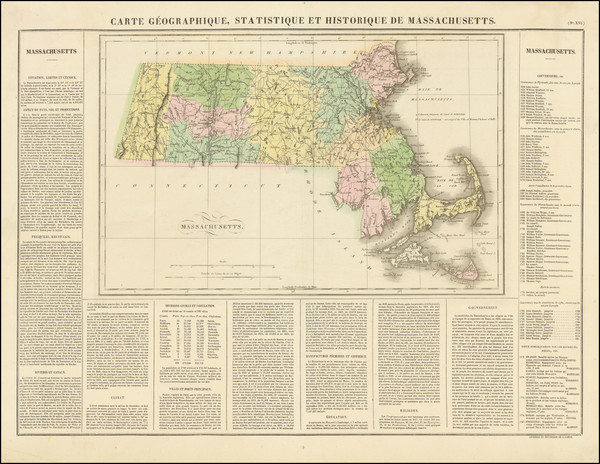 86-Massachusetts Map By Jean Alexandre Buchon
