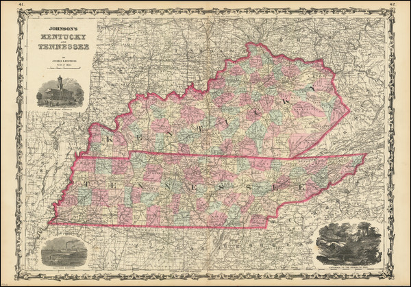 3-Kentucky and Tennessee Map By Alvin Jewett Johnson  &  Ross C. Browning