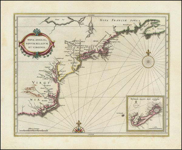 7-New England, New York State, Mid-Atlantic and Southeast Map By Joannes De Laet