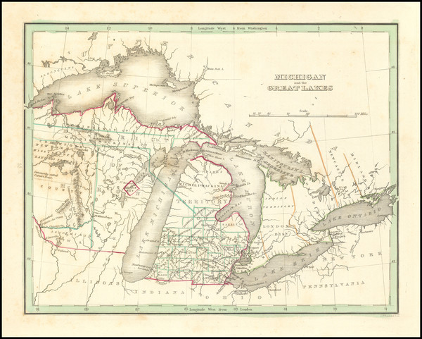 7-Midwest, Michigan, Wisconsin and Canada Map By Thomas Gamaliel Bradford