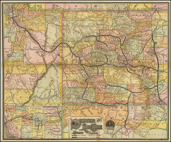 84-Colorado, Utah, New Mexico, Colorado and Utah Map By Denver & Rio Grande RR