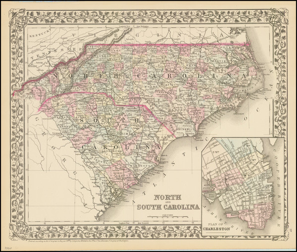 39-North Carolina and South Carolina Map By Samuel Augustus Mitchell Jr.