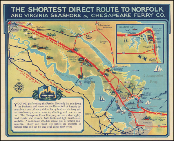 10-Virginia Map By Chesapeake Ferry Co.