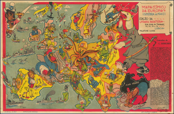 46-Europe, Pictorial Maps and World War II Map By Carlos Ribeiro