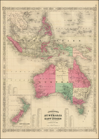 88-Southeast Asia, Philippines, Indonesia, Australia and New Zealand Map By Alvin Jewett Johnson