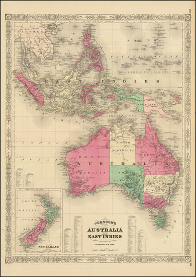 51-Southeast Asia, Philippines, Indonesia, Australia and New Zealand Map By Alvin Jewett Johnson